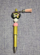 Handmade Beaded Yellow This Mama Prays Twist Click Pen