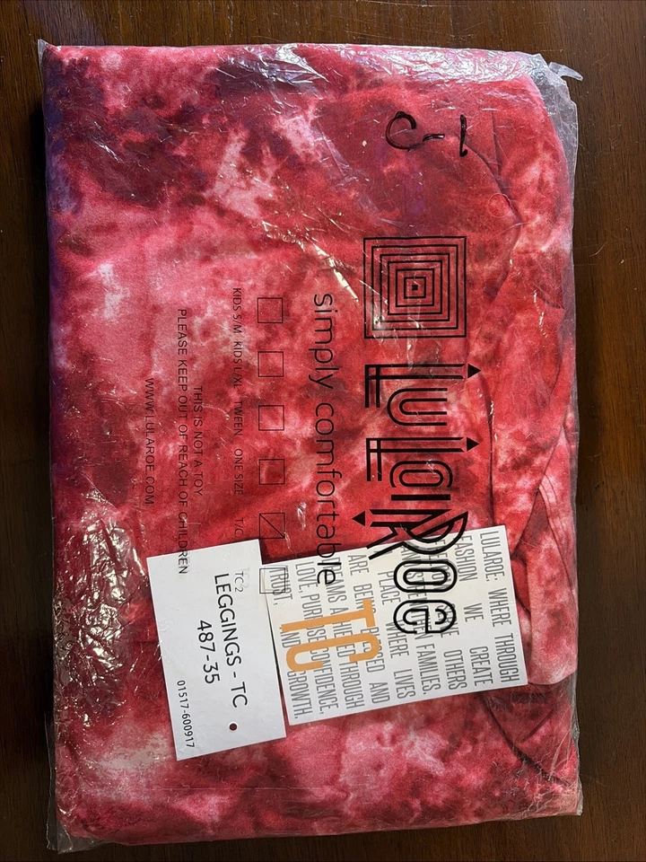 New LuLaRoe Red Pink White Tie-Dye Pattern Leggings Size TC (12-18) New W/ Tags - Image 4 of 4