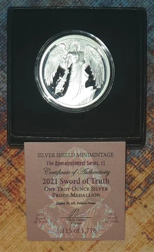 SWORD OF TRUTH 1oz .999 Proof #1 in APOCALYPTOMYST 2021 Silver Shield COA #1115