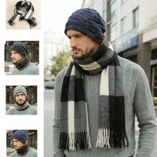 3Pcs 3 in 1 Men's Knit Beanie Hat Fleece Lined Winter Scarf Mask Set with Scarf