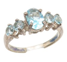 925 Sterling Silver Vintage Ring Classic Five Stone Blue Topaz Band Sz 7 RG35269