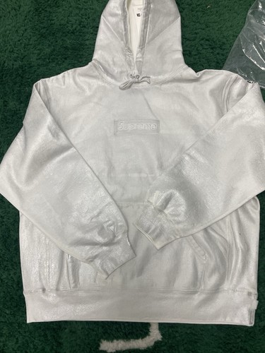 Supreme MM6 Maison Margiela Foil Box Logo Hoodie Sweatshirt Large White SS24 New - Bild 1 von 9