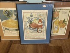 Set Of 3 Vintage Framed Heinz Saturday Post Ads. Vinegar, Ketchup, Baked Beans.