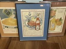Set Of 3 Vintage Framed Heinz Saturday Post Ads. Vinegar, Ketchup, Baked Beans.