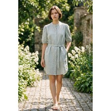 Gap Linen Puff Sleeve Mini Shirtdress Small Petite Frothy Aqua Cottagecore SP24