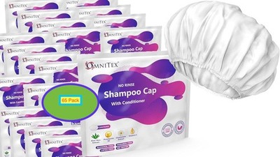 65er-Packung - Großpackung Omnitex Premium spülfreies Shampoo Kappe mikrowellengeeignet mit Conditioner