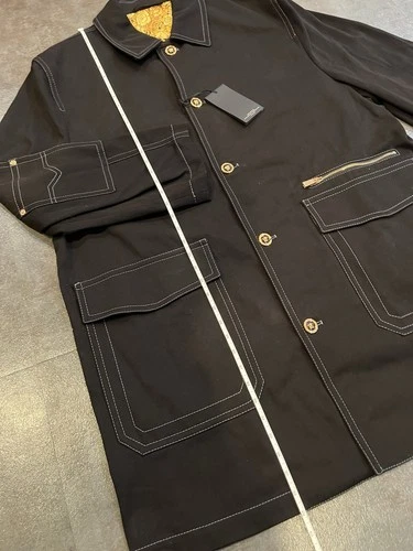 VERSACE ABBIGLIAMENTO Gabardine Single breasted Coat In Black Men Sz 54 $2825 image 18