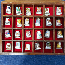Sutherland Mixed China/Porcelain Souvenir Thimbles Flowers/Fruit w/Case
