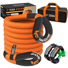 Kinetic Recovery Rope 1" x 30ft 48500lbs, Tow Kit with 2 Soft Shackles, Heavy