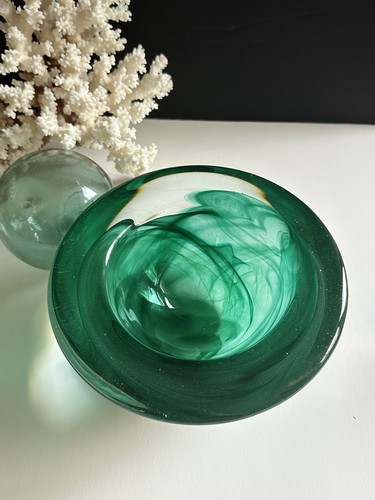 Vtg Kosta Boda Art Glass Green Atoll Swirl Bowl 7" by Anna Erhner Sweden - Picture 15 of 17