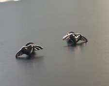 Winged Heart Stud Earrings in Silver