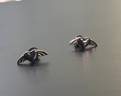 Winged Heart Stud Earrings in Silver