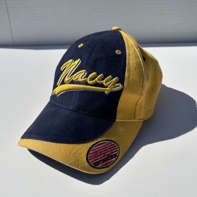 US Navy Script Hat Cap Navy Blue Gold Two-Tone Always Ready Adjustable