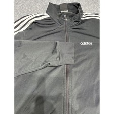 Adidas Womens Sz.Large Track Jacket Black White 3 Stripe Full Zip Athletic