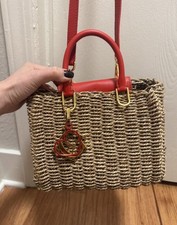 CAROLINA HERRERA Auténtico Bolso de Mano Nuevo Mimbre y Cuero Rojo