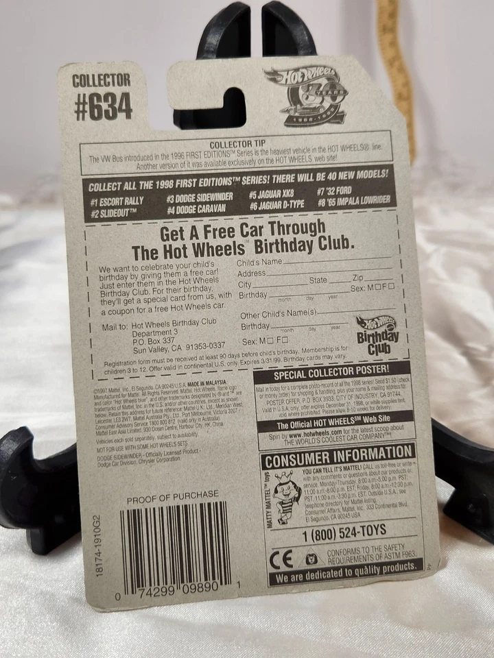 HOT WEELS 1998 FIRST EDITION DODGE SIDEWINDER ~COLLECTOR #634 - Image 3 of 4
