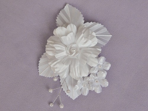 WHITE IVORY Bridal Corsage Satin Hair Flower Buttonhole - Picture 13 of 41