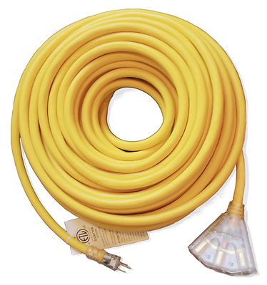 50' 10/3 Lighted Heavy Duty 3 Outlet SJTW Extension Cord - 10 Awg 3C 50ft In/Out