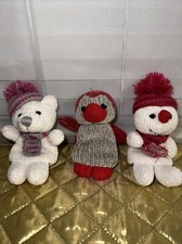 3 Knit Christmas Finger Puppets Wine Bottle Topper Penguin Snowman Bear