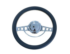 1955 1956 1957 Chevy Impala Style 9 Hole Black Leather Chrome Steering Wheel