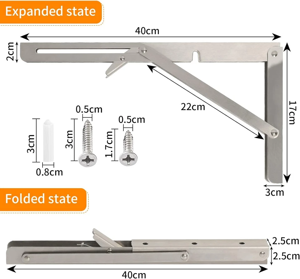 Staffe per Mensole Pesanti Pieghevole 400Mm, Reggimensola a Scomparsa in 2 Pezzi - Immagine 4 di 4