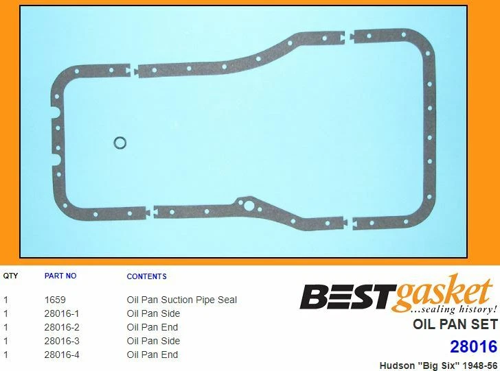 Juego de juntas de cárter de aceite de motor Hudson 232+262+308 Big Six/6 MEJOR 1948-1956 Foto 2 de 3