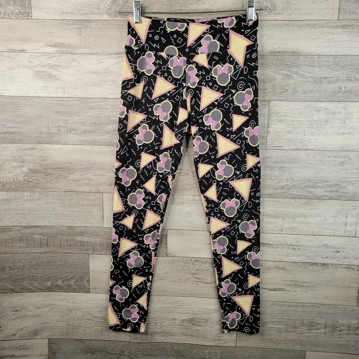 LuLaRoe Leggings Girls One Size Minnie Mouse Retro Pattern Black Pink Yellow