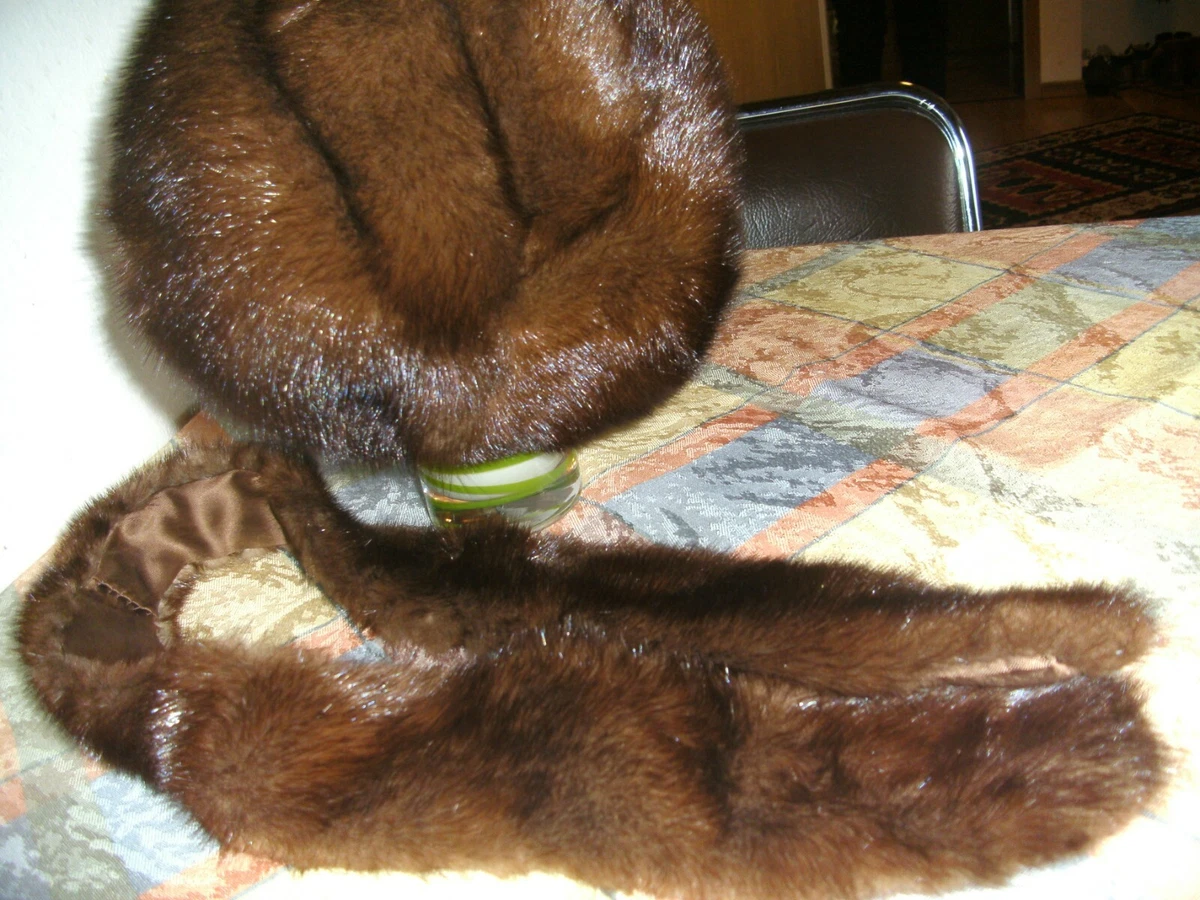 ❤️ Pelz Mütze Kappe Hut Gr.M SAGA Schal Kragen Echtpelz Nutria Nerz Mink Vintage