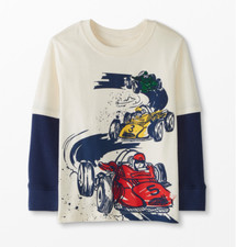 NEW Hanna Andersson long sleeve Faux Layer Graphic Tee Race car 150cm 12