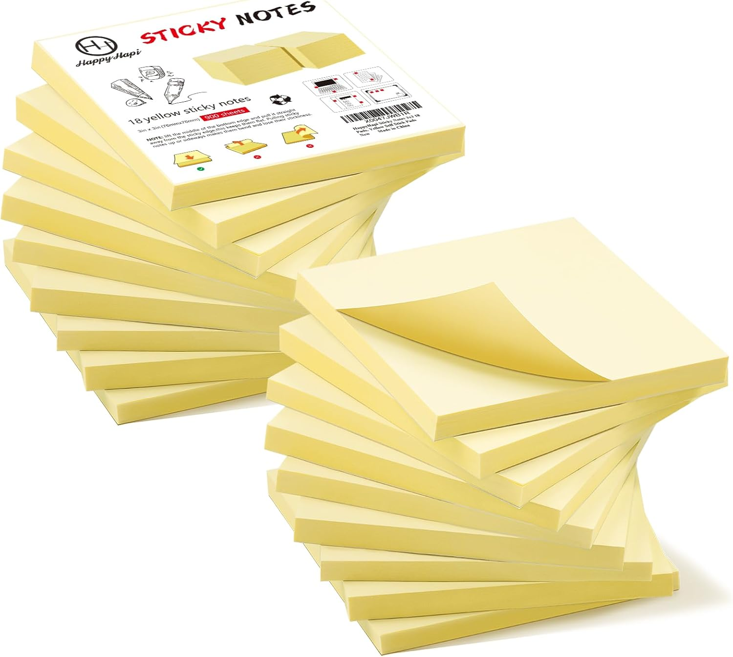 18 Pack Sticky Notes 3x3 in, 900 Sheets Yellow Self-Stick Notes Post for Desktop-image