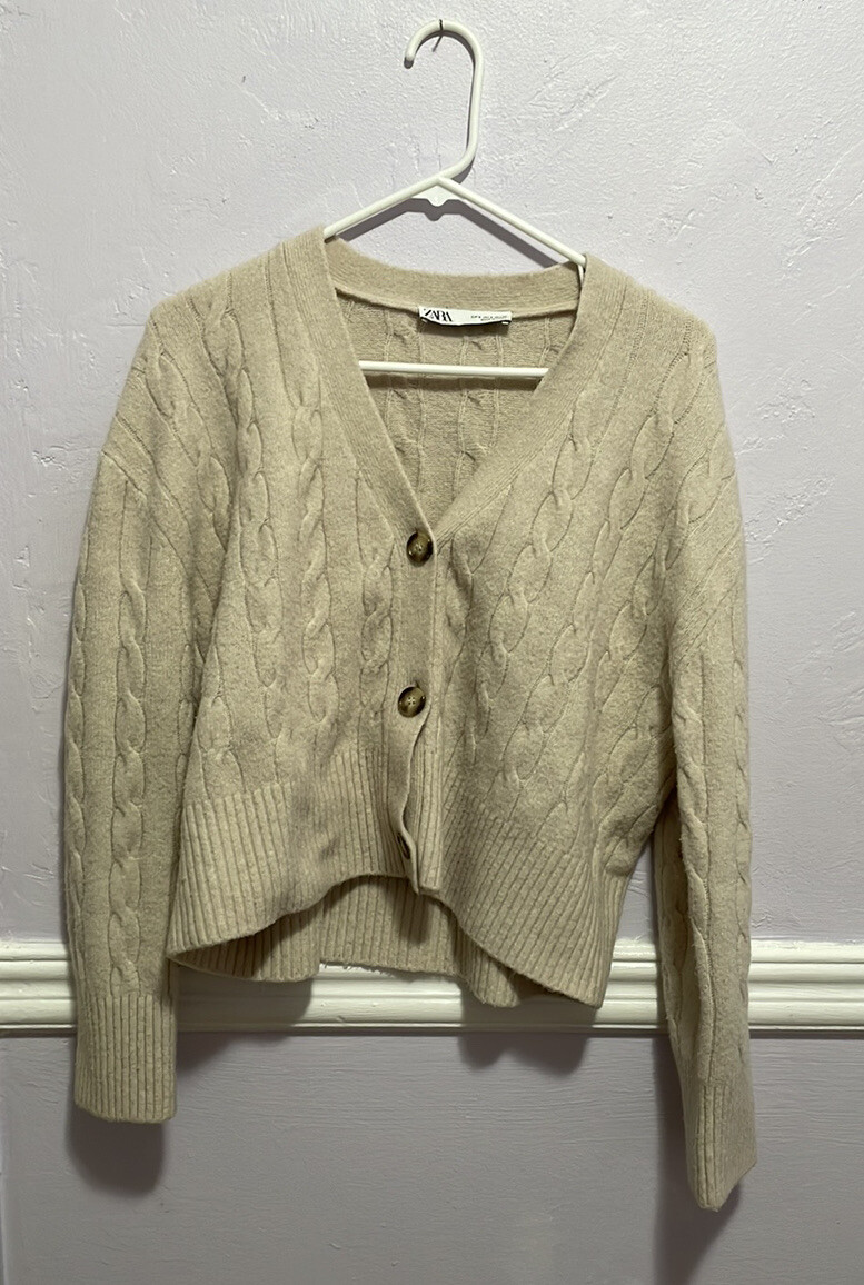 zara cream cable knit cropped cardigan Gem