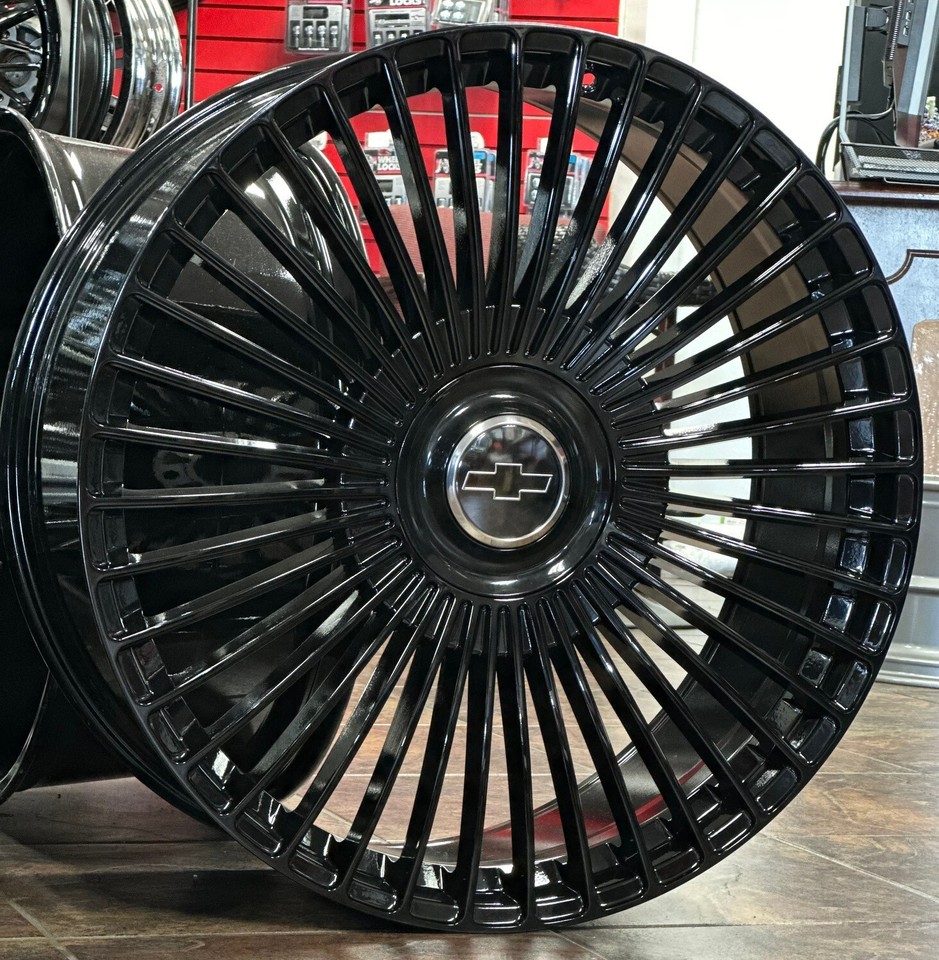 26'' Silverado Gloss Black Wheels with Tires Yukon Tahoe Sierra ...