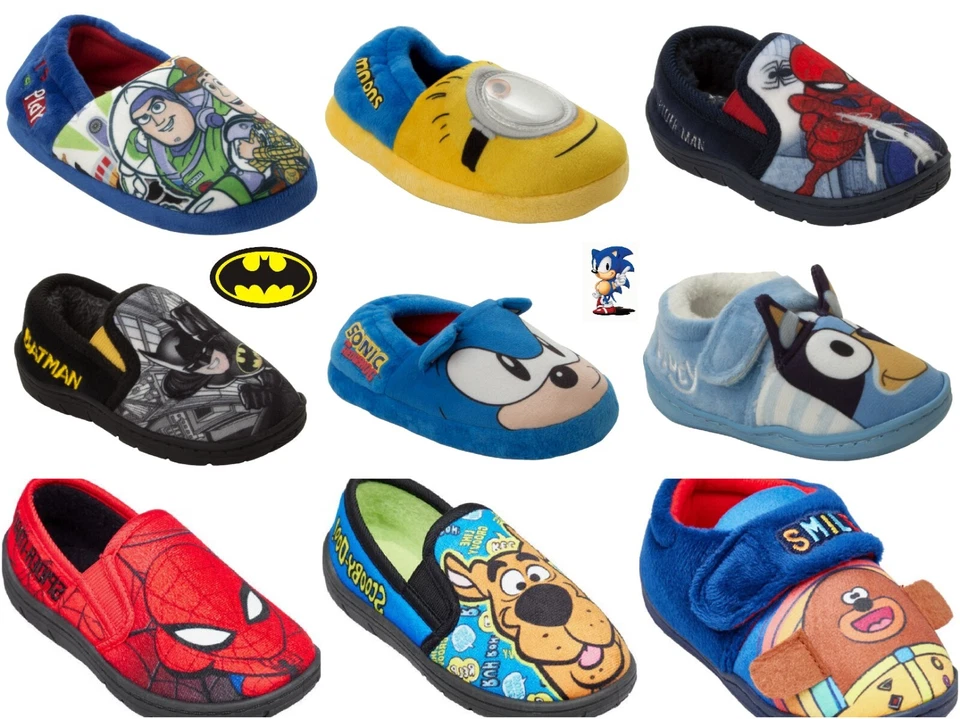 BOYS OFFICIAL BRANDED CHARACTER SLIP ON NOVELTY SLIPPERS INFANT KIDS UK SIZE 5-2