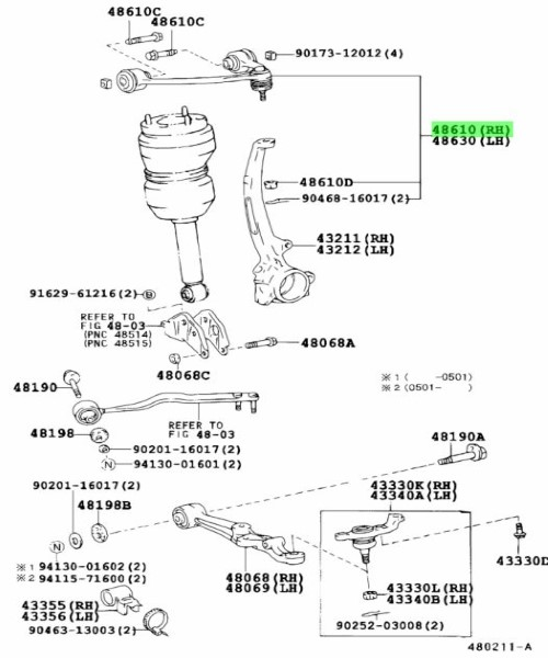 TOYOTA CENTURY Lexus LS400 ARM FRONT SUSPENSION UPPER RH Genuine