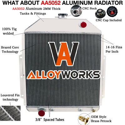 4 Row Aluminum Radiator For 1942-1952,1951 Ford F1 F2 F3 F4 Pickup Ford Engine