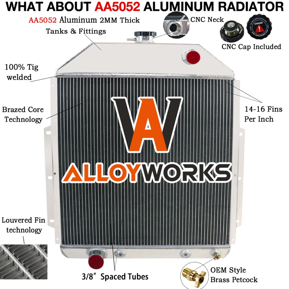 4 Row Radiator+Shroud Fan For 1942-52 Ford 1 1/2 3/4 Ton Pickup F1 F2 F3 F4 GAS Foto 2 de 4