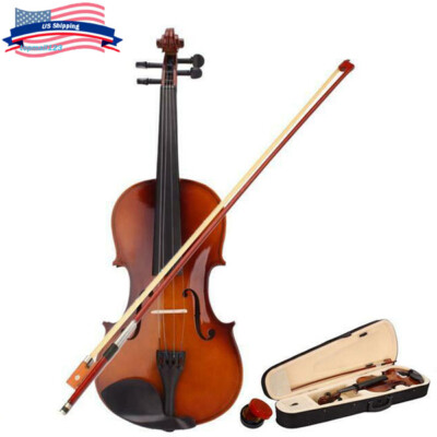 4/4 Acoustic Violin Basswood 4 Strings Fiddle Natural Color With Bow Case &Rosin