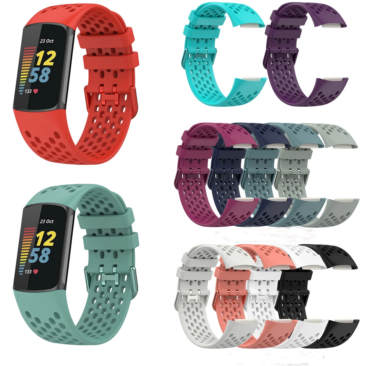Clip In Silicone Per Fitbit Charge 6 (rosso Vinaccio) - Cinturino Di Ricambio A Clip Per Liberare Le Mani - 2