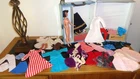 VINTAGE BARBIE BLUE DOUBLE SOLO CASE W MIDGE & 40 PCS CLOTHING/ACCESSORIES LOT