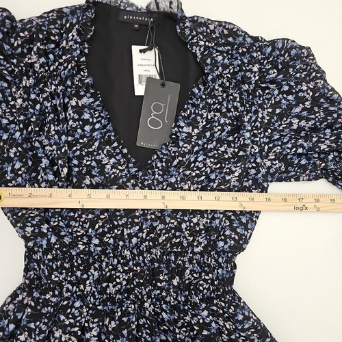 GibsonLook Everybody V-Neck Ruffle Detail Dress Blue & Black Tiny Floral Size Xs - Picture 6 of 8