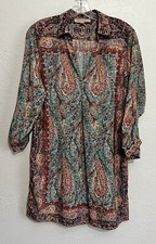 Philosophy Medium Colorful VNeck Roll Tab Sleeve Paisley Western Simple Dress 
