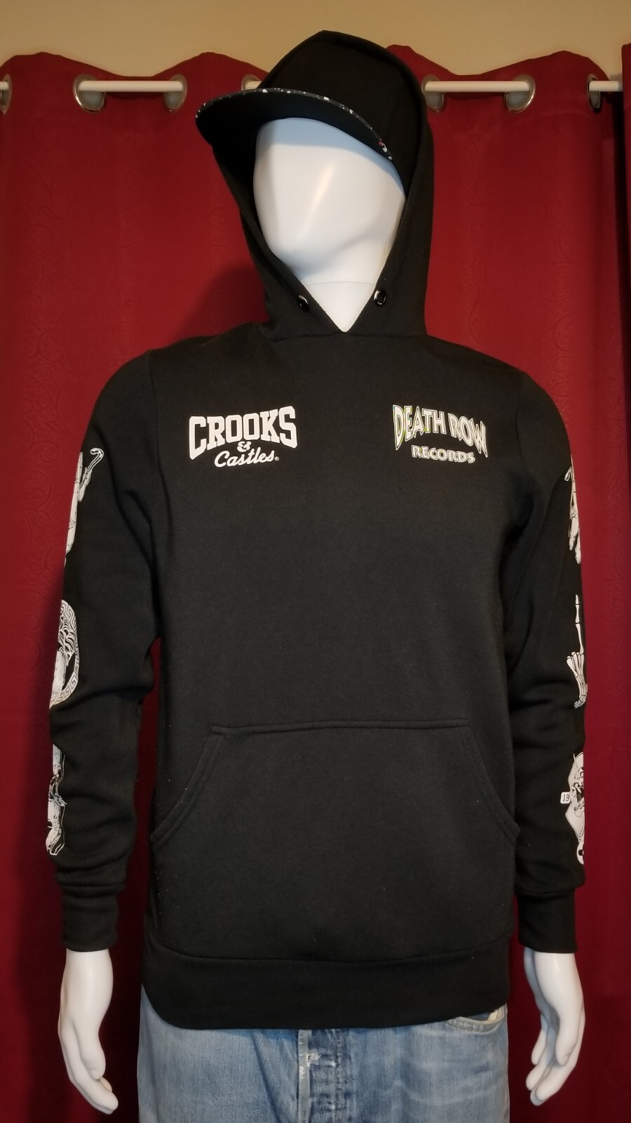 FILA Felpa con cappuccio pullover Crooks and Castles uomo nero braccio della morte L S taglia small **LEGGI**