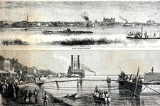 Baton Rouge Louisiana 1866 LEVEE LANDING HIELO BARCOS DE VAPOR BARCAZAS impresión artística mate
