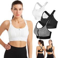 Women Sport Bra Shockproof Padded Fitted Adjustable Support Front Zip Plus Size