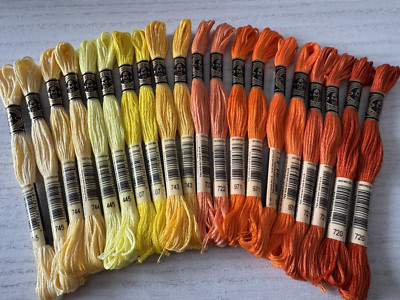 DMC Cotton Embroidery Floss Thread~Lot of 20 Skeins~Shades of Yellow and Orange