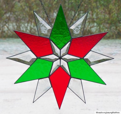 Bleiverglasung Fensterbild Suncatcher Facetten- Weihnachts- Stern in Tiffany     - Bild 5 von 9