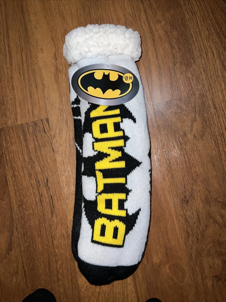 NEW Batman Slipper Socks Non Slip Sherpa Lined Unisex  (8 1/2"  Footbed)  Blue - Image 2 of 3