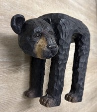 Carved Resin Lucite Black Bear Stool / Plant Stand Table Looks like wood  Cool!