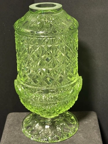 Uranium Glass Fine Cut Fairy Lamp Second Glows Green