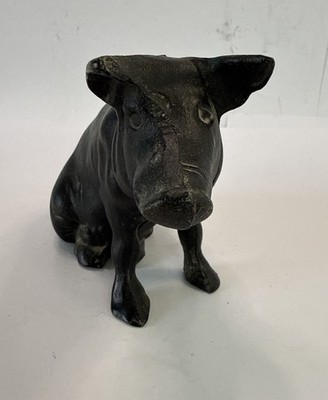 Vintage Cast Iron Black Sitting Pig Piggy Bank / Doorstop. Heavy Rustic